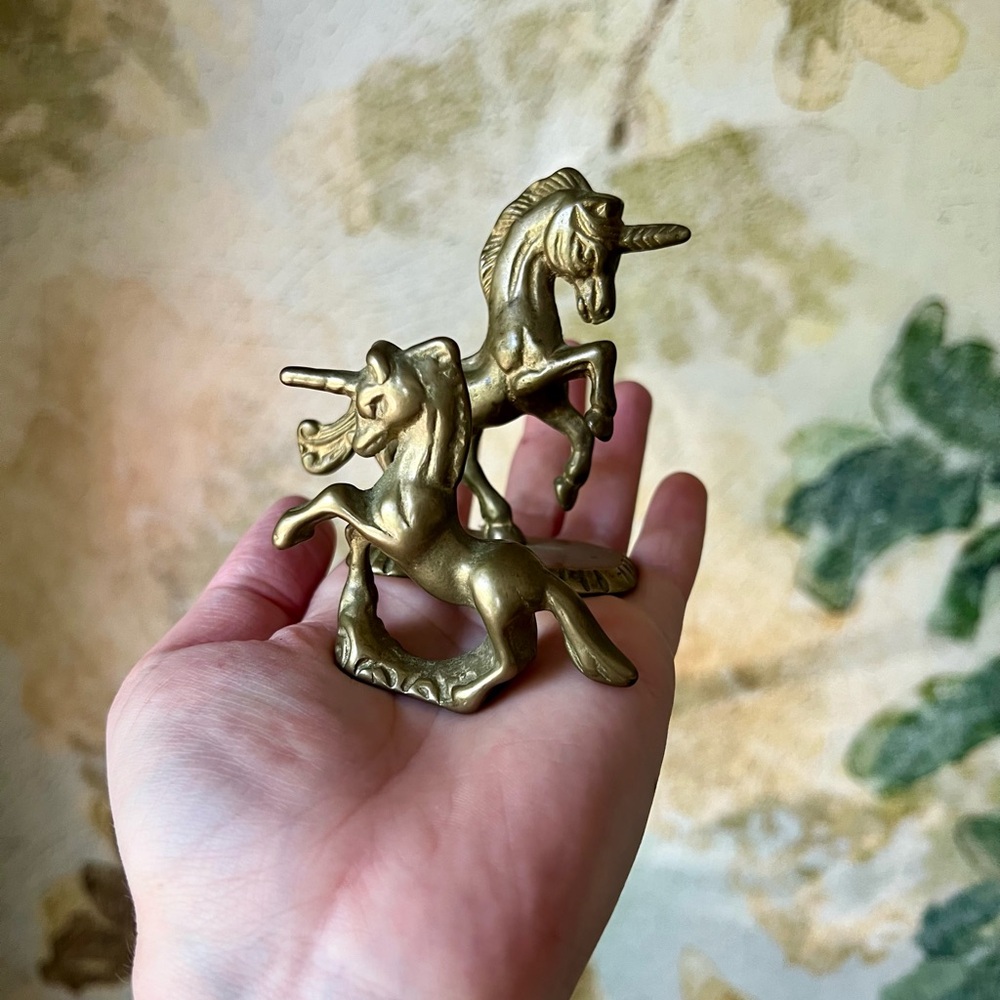 Two Brass Unicorns